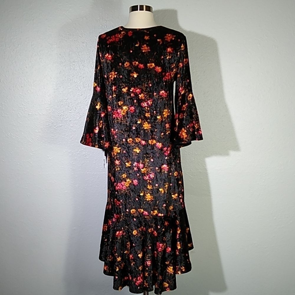 Lularoe Maurine Velvet Ruffle Bell Sleeve Dress Md - Picture 5 of 7